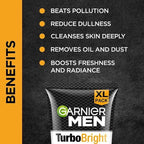 Garnier Men, Face Wash, Brightening & Anti-Pollution, TurboBright Double Action, 150 g