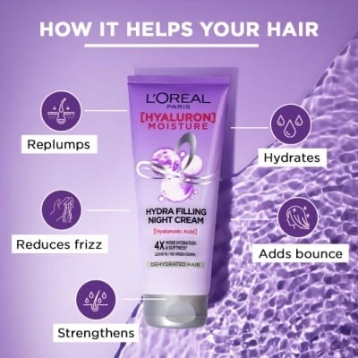 L'Oreal Paris Filling Night Cream, Hyaluron Moisture 72H Hydra, 180ml