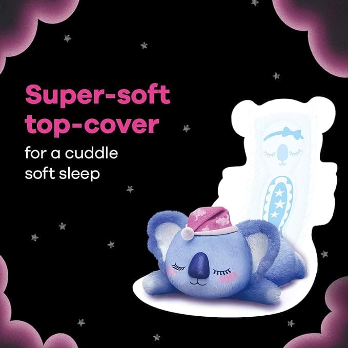 Whisper Bindazzz Night Koala Soft Sanitary Pads| Pack of 8 Pads| XXXL+| upto 0% Leaks|85% Longer & wider back| Super Soft topsheet| Double hug wings| Irritation free|42.5 cm Long| With disposable wrap