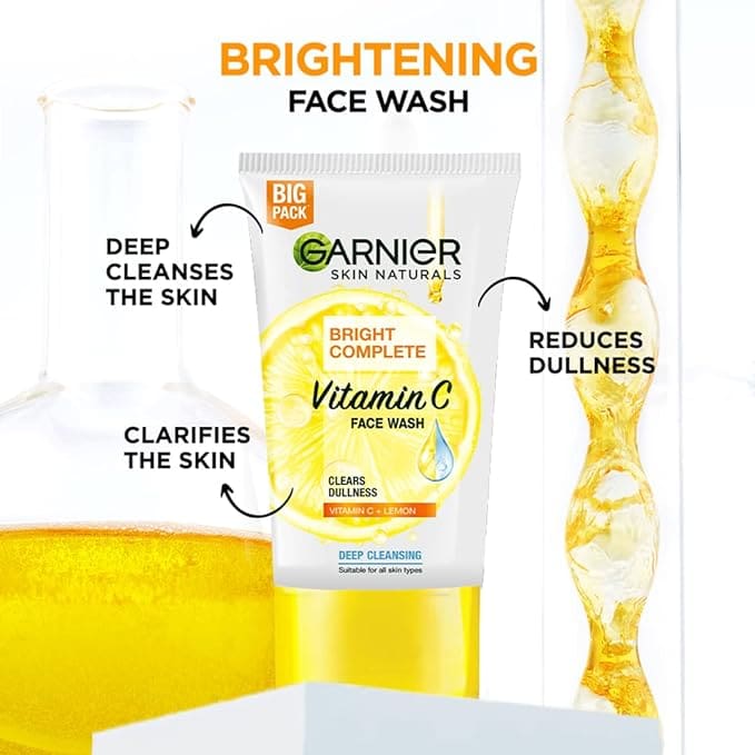 Garnier Skin Naturals Bright Complete Vitamin C Face Wash - Vitamin C Face Wash For Brighter and Glowing Skin - Suitable For all Skin Types, 150g