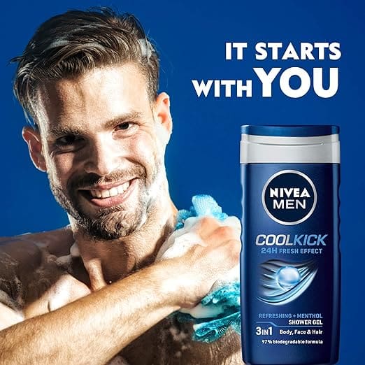 NIVEA MEN Cool Kick 250ml Body Wash| Shower Gel