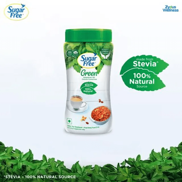 Sugar Free Green Sweetener - With Natural Stevia, Zero Calories, 200 g Jar