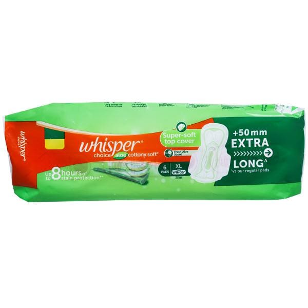 Whisper Choice Aloe Vera Freshness Wings, XL - 6 Pads