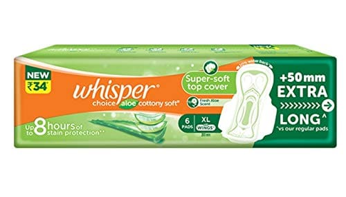Whisper Choice Aloe Vera Freshness Wings, XL - 6 Pads