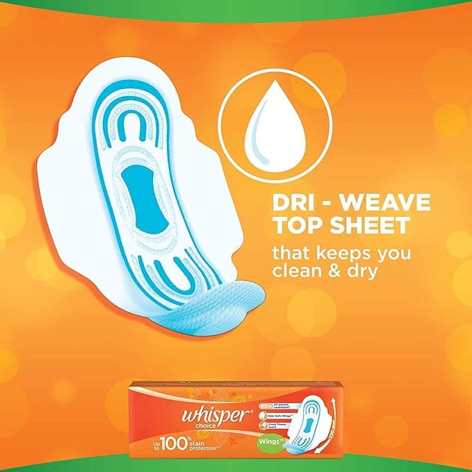 Whisper Choice Sanitary Pads for Women, Regular, 6 Count