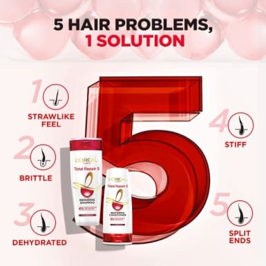 L'Oreal Paris Shampoo, For Damaged and Weak Hair, Total Repair 5, 650 ml