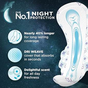 Whisper Bindazzz Night Sanitary Pads, XL+ 7 Count