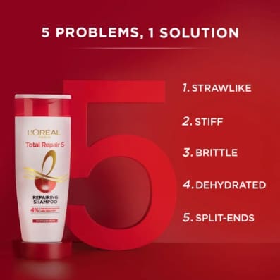 L'Oreal Paris Shampoo, For Damaged and Weak Hair, Total Repair 5, 180ml