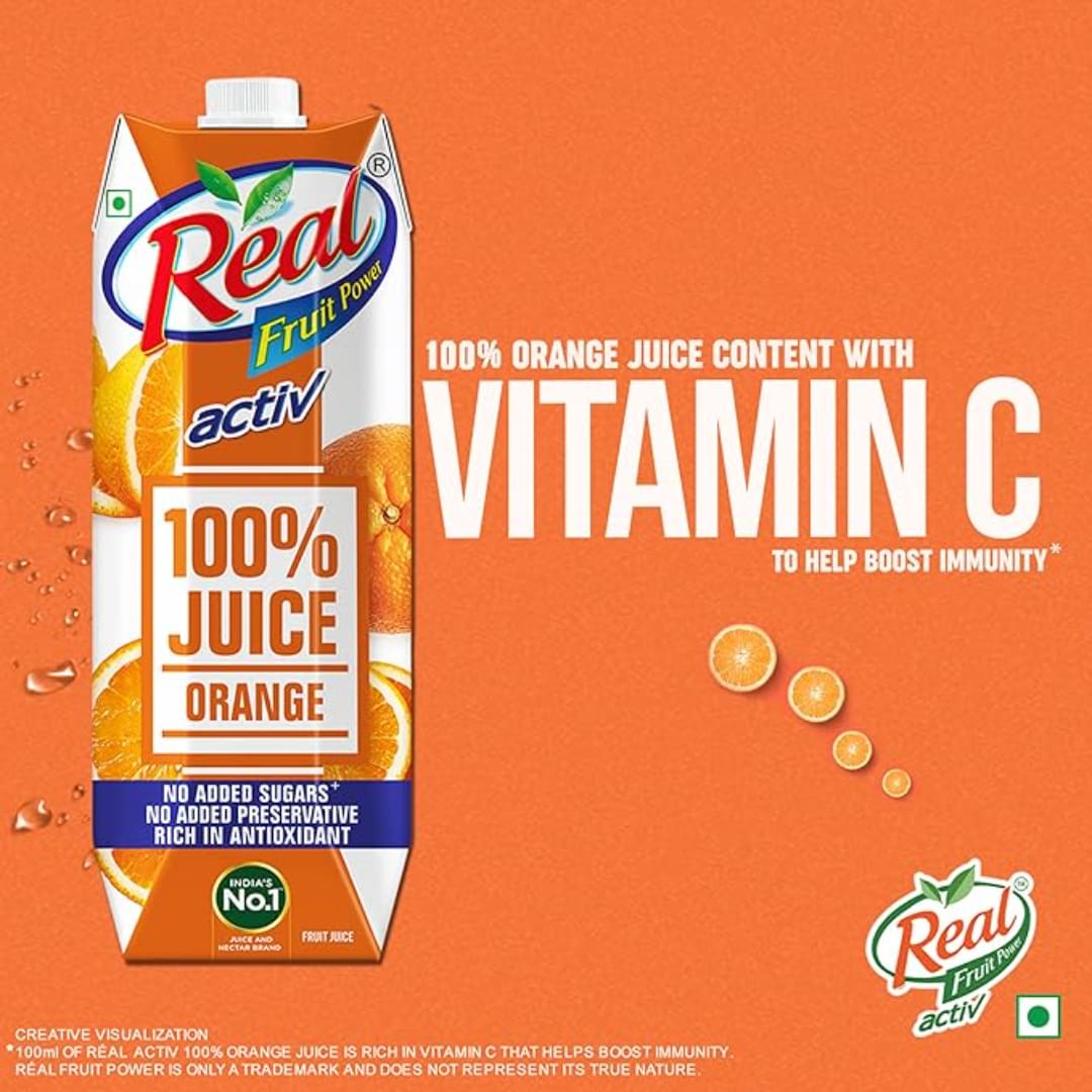 Real Activ 100% Orange Fruit Juice - 1L