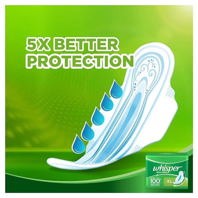 Whisper Ultra Clean Sanitary Pads XL wings (15 Count) (Pack of 1)