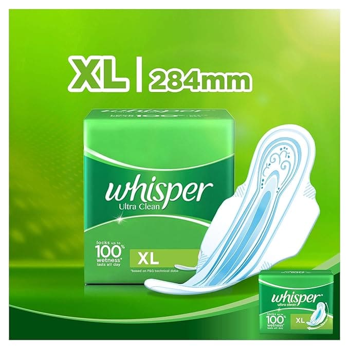 Whisper Ultra Clean Sanitary Pads XL wings (15 Count) (Pack of 1)