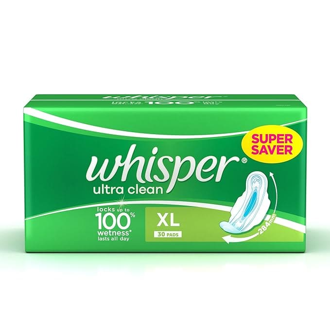 Whisper Ultra Clean Sanitary Pads XL Wings - 30 Piece Pack