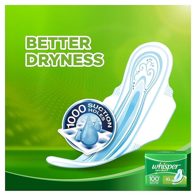 Whisper Ultra Clean Sanitary Pads XL Wings - 30 Piece Pack