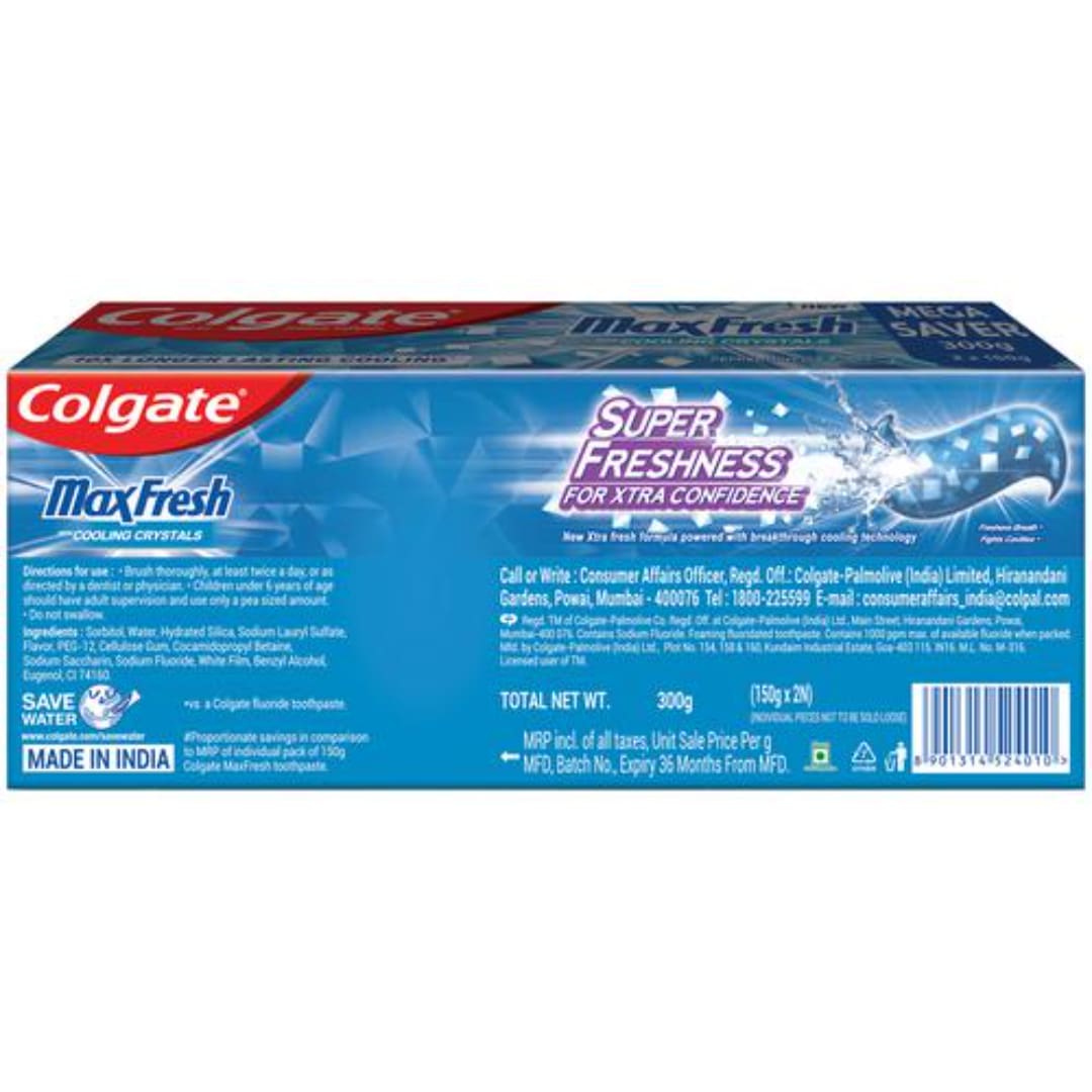 Colgate MaxFresh Toothpaste, Blue Gel Paste with Menthol for Super Fresh Breath, 300g