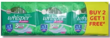 Whisper Ultra Clean Sanitary Pads For Women, XL+, (45 Napkins) Sanitary Pad (Pack of 45)