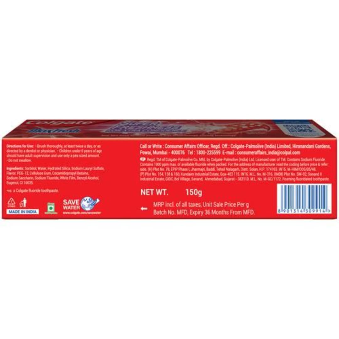 Colgate MaxFresh Toothpaste, Red Gel Paste with Menthol for Super Fresh Breath, 150g