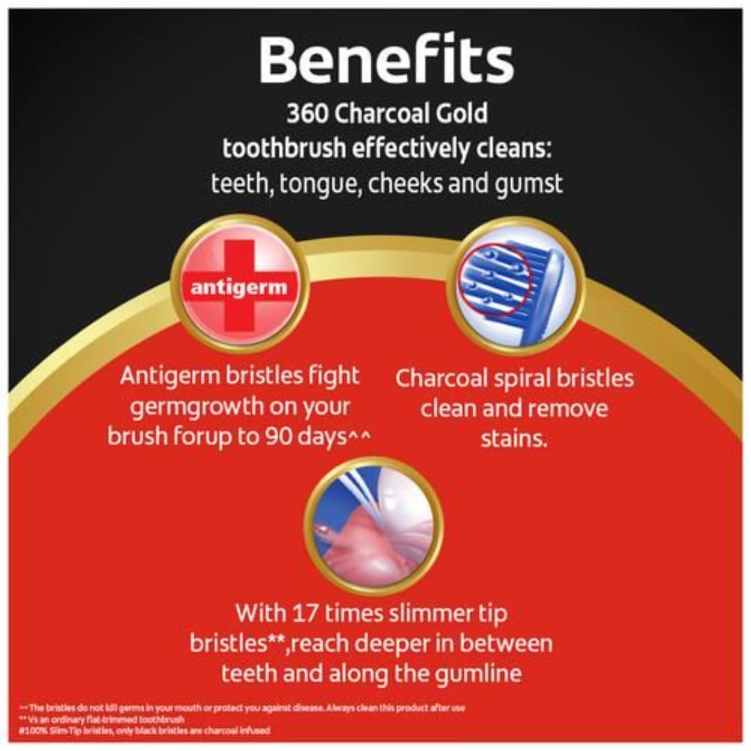 Colgate Toothbrush - 360 Degree Charcoal Gold, Soft Bristles, 3 pcs Buy 2 Get 1 Free