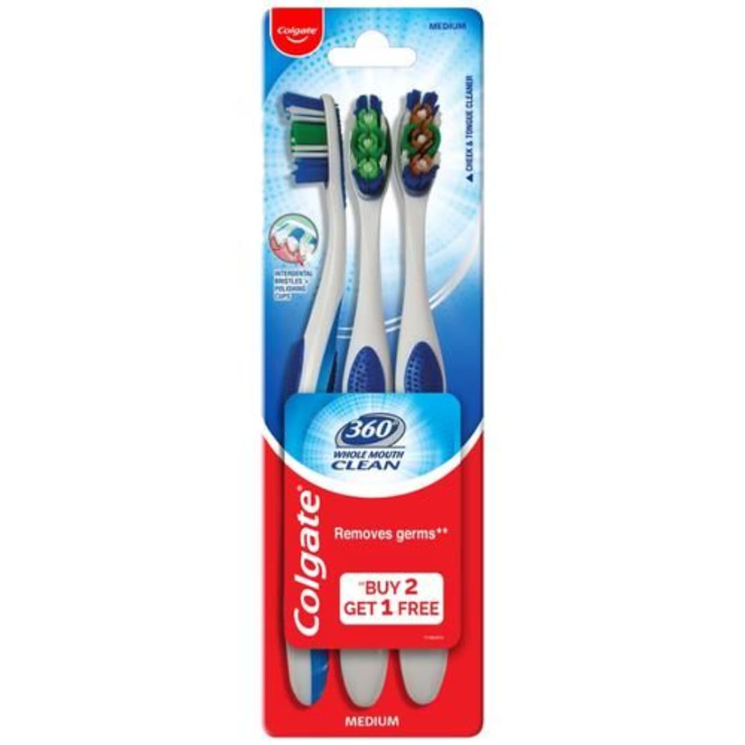 Colgate 360 Whole Mouth Clean Toothbrush, 3 pcs (Buy 2 Get 1 Free)