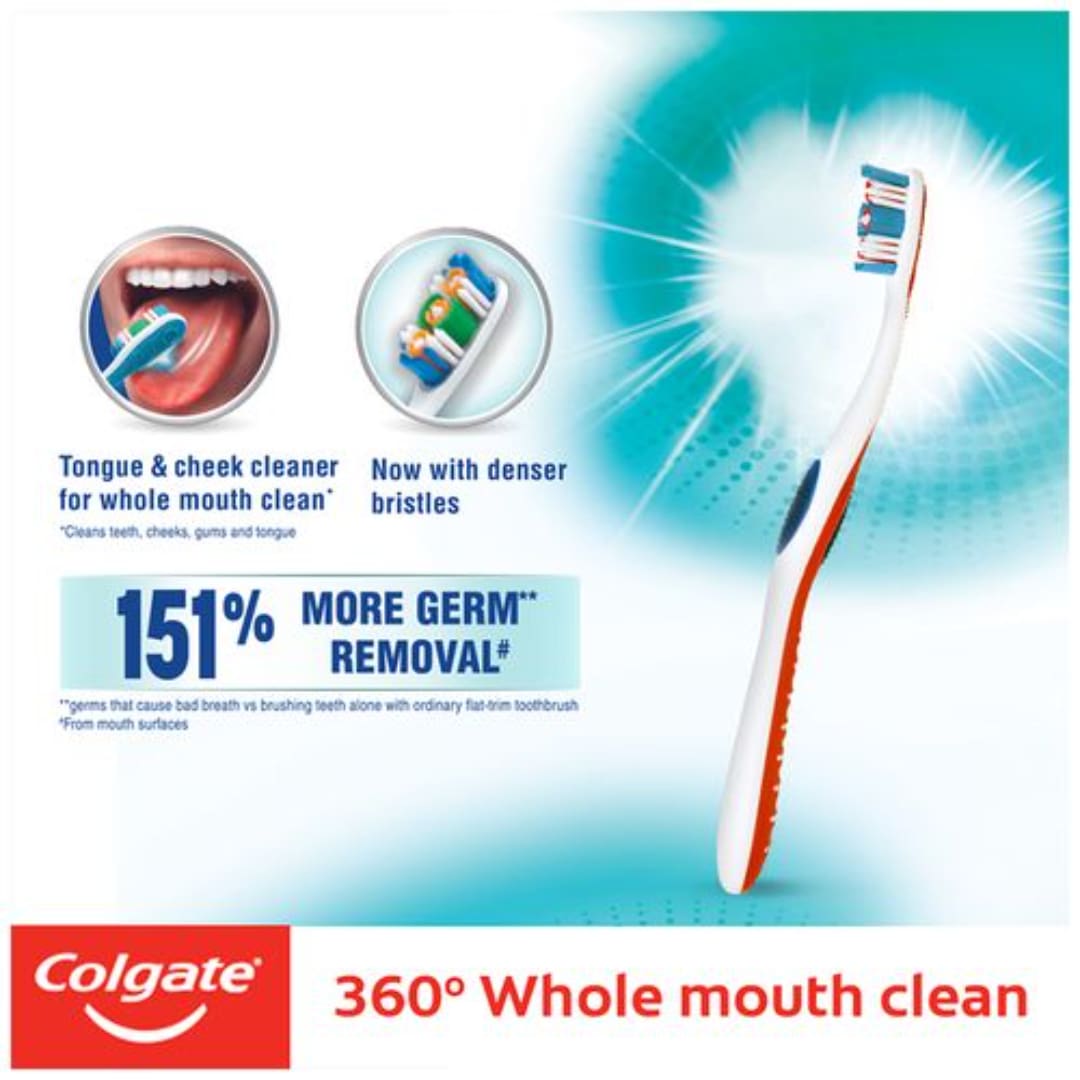 Colgate 360 Degree Whole Mouth Clean Soft Bristle Toothbrush, 1 pc