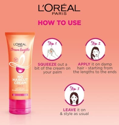 L'Oreal Paris Leave-In Conditioner, Repairs, Protects & Smooths, For Long and Lifeless Hair, Dream Lengths No Haircut Cream, 50ml