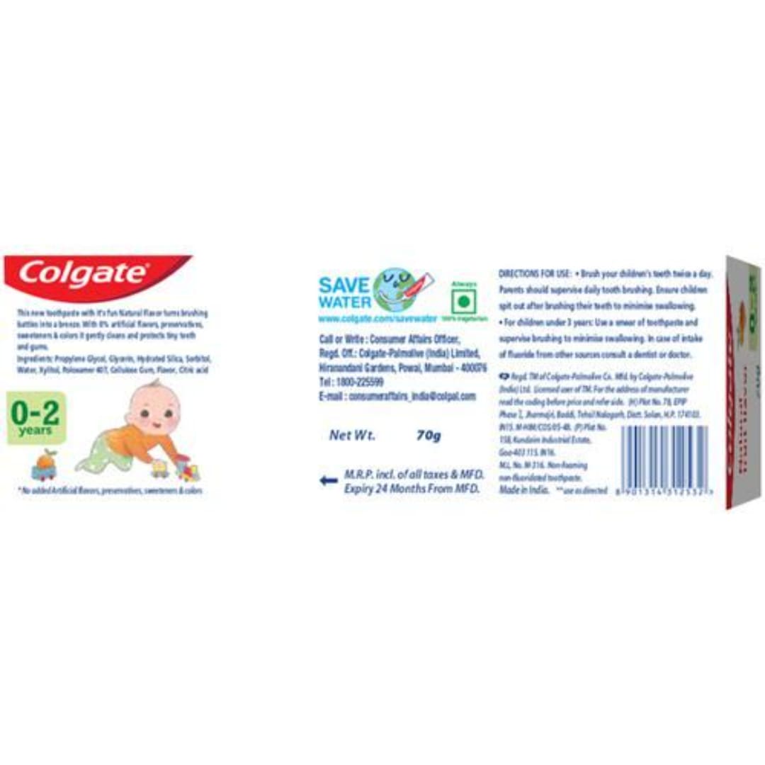 Colgate Kids Toothpaste - 0-2 years, Natural Fruit Flavor, Fluoride Free, 0% Artificial, 40 g 