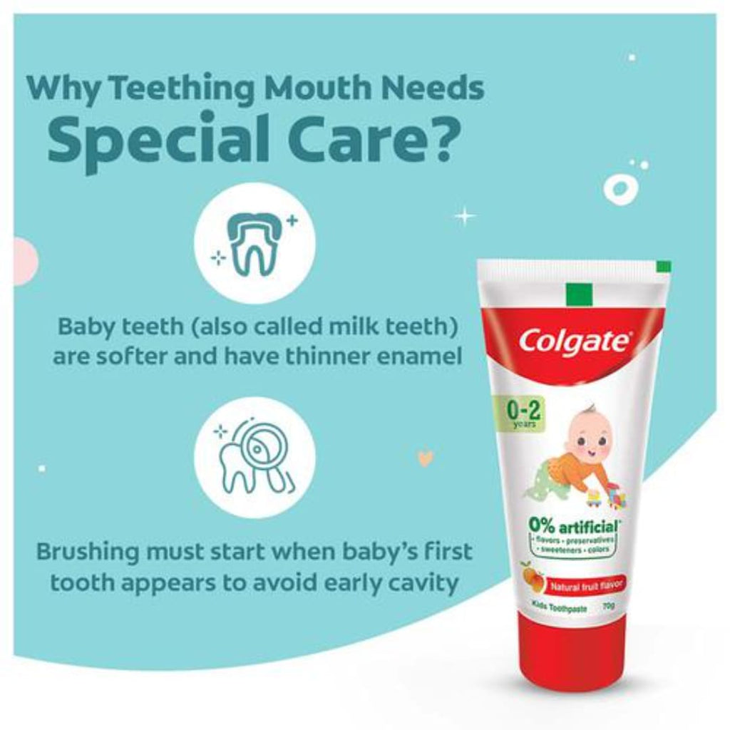 Colgate Kids Toothpaste - 0-2 years, Natural Fruit Flavor, Fluoride Free, 0% Artificial, 40 g 