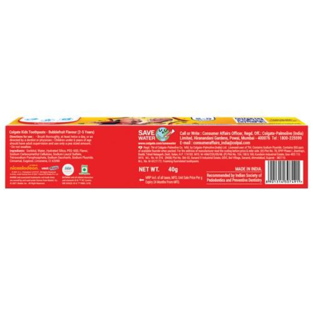 Colgate Kids Toothpaste - 2-5 Years, Anticavity, Bubble Fruit Flavour, 40 g