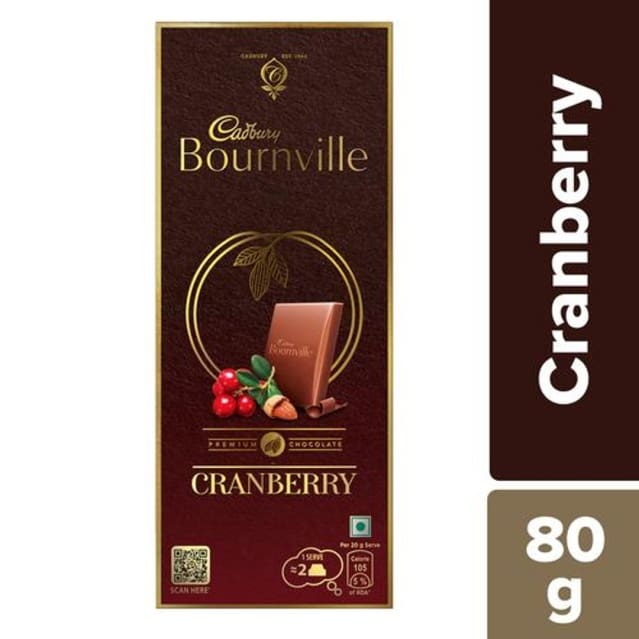 Cadbury Bournville Cranberry Dark Chocolate Bar, 80gm