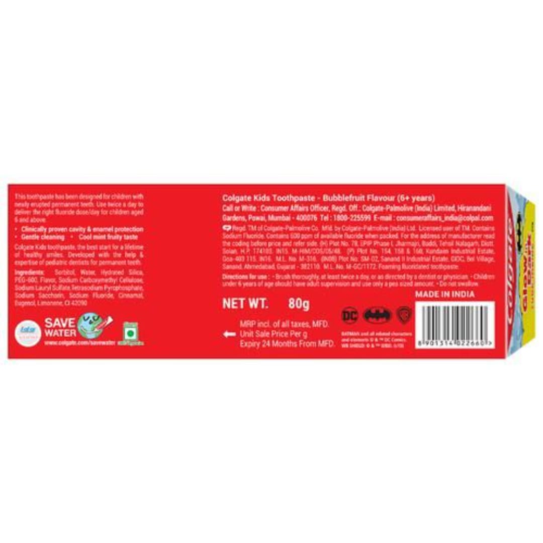 Colgate Kids Anticavity Toothpaste - 6+ Years, Bubble Fruit Flavour, Batman, 80 g