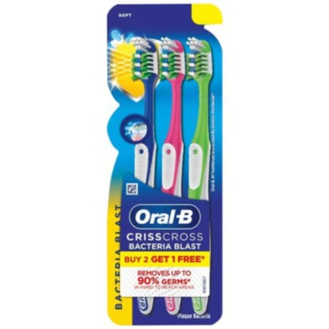 Oral-B Bacteria Blast Toothbrush - With Criss Cross Bristles, Soft, 1 pc (Buy 2 Get 1 Free)