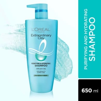 L'Oreal Paris Purifying and Hydrating Shampoo, For Oily Roots & Dry Ends, Extraordinary Clay, 650 ml