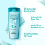 L'Oreal Paris Purifying and Hydrating Shampoo, For Oily Roots & Dry Ends, Extraordinary Clay, 180ml