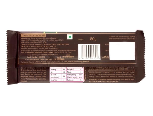 Cadbury Bournville Raisin & Nut Chocolate, 80gm