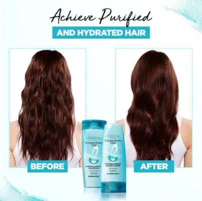 L'Oreal Paris Purifying and Hydrating Shampoo, For Oily Roots & Dry Ends, Extraordinary Clay, 180ml