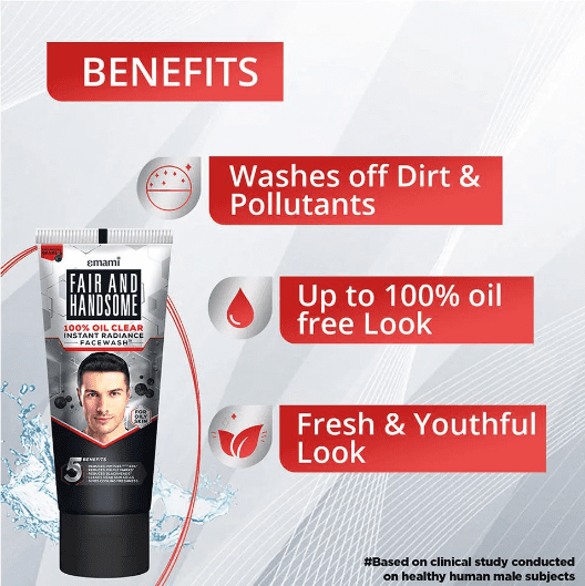 Emami Fair and Handsome 100% Oil Clear Instant Radiance Face Wash, 50gm