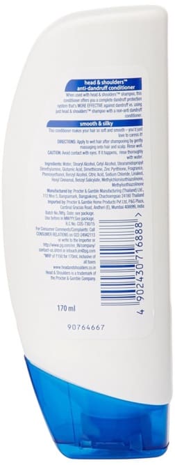 Head & Shoulders , Anti Dandruff Conditioner, Smooth & Silky For Frizzy, Dry & Chemically Treated Hair (Fresh), 170ml