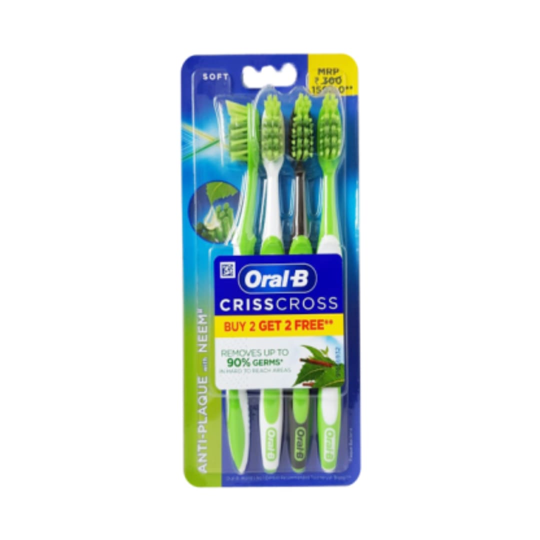 Oral B Criss Cross Toothbrush for adults with Neem Extract, Soft (Buy 2 Get 2 Free)