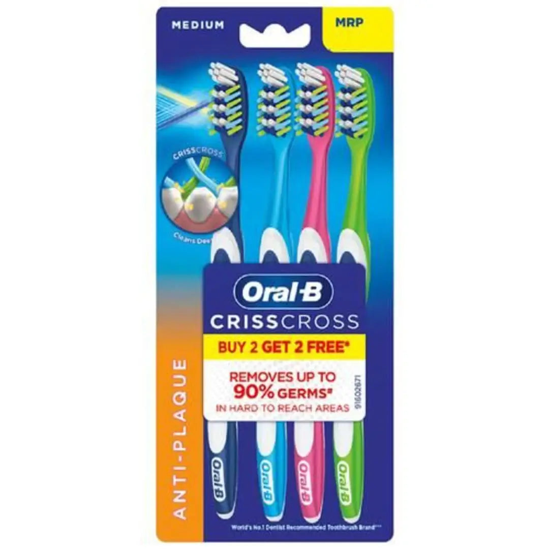 Oral-B Criss Cross Anti-Plaque Toothbrush - With Flexible Bristles, M, 2 pcs (Buy 2 & Get 2 Free)