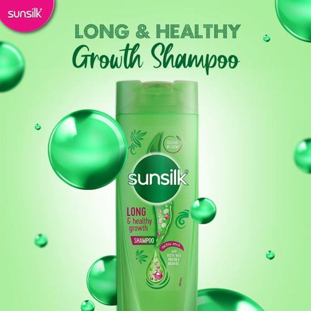 Sunsilk Long & Healthy Growth Shampoo - With Biotin, Milk Protein & Argan Oil, For Healthy Looking & Long Hair, 360 ml