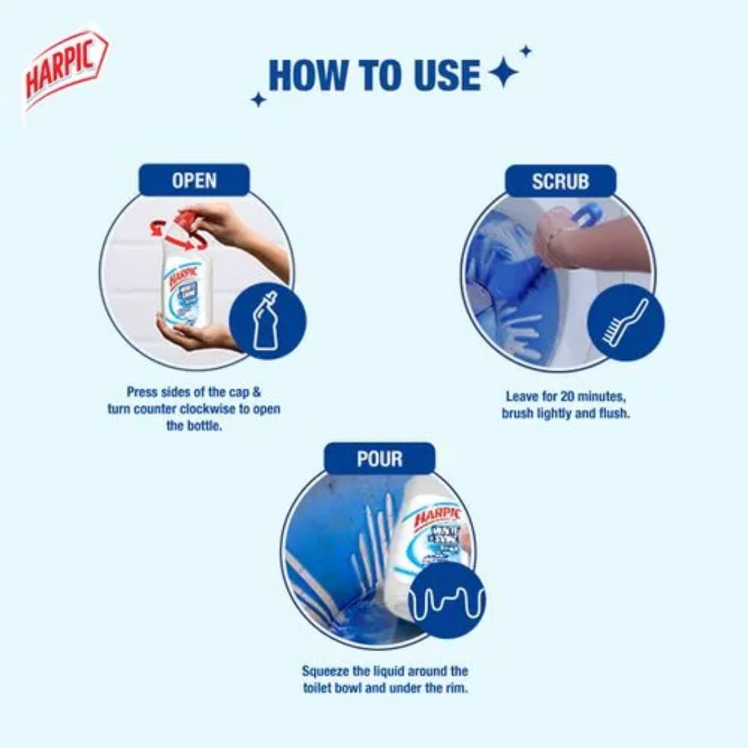 Harpic White & Shine Disinfectant Toilet Cleaner Bleach, 500 ml