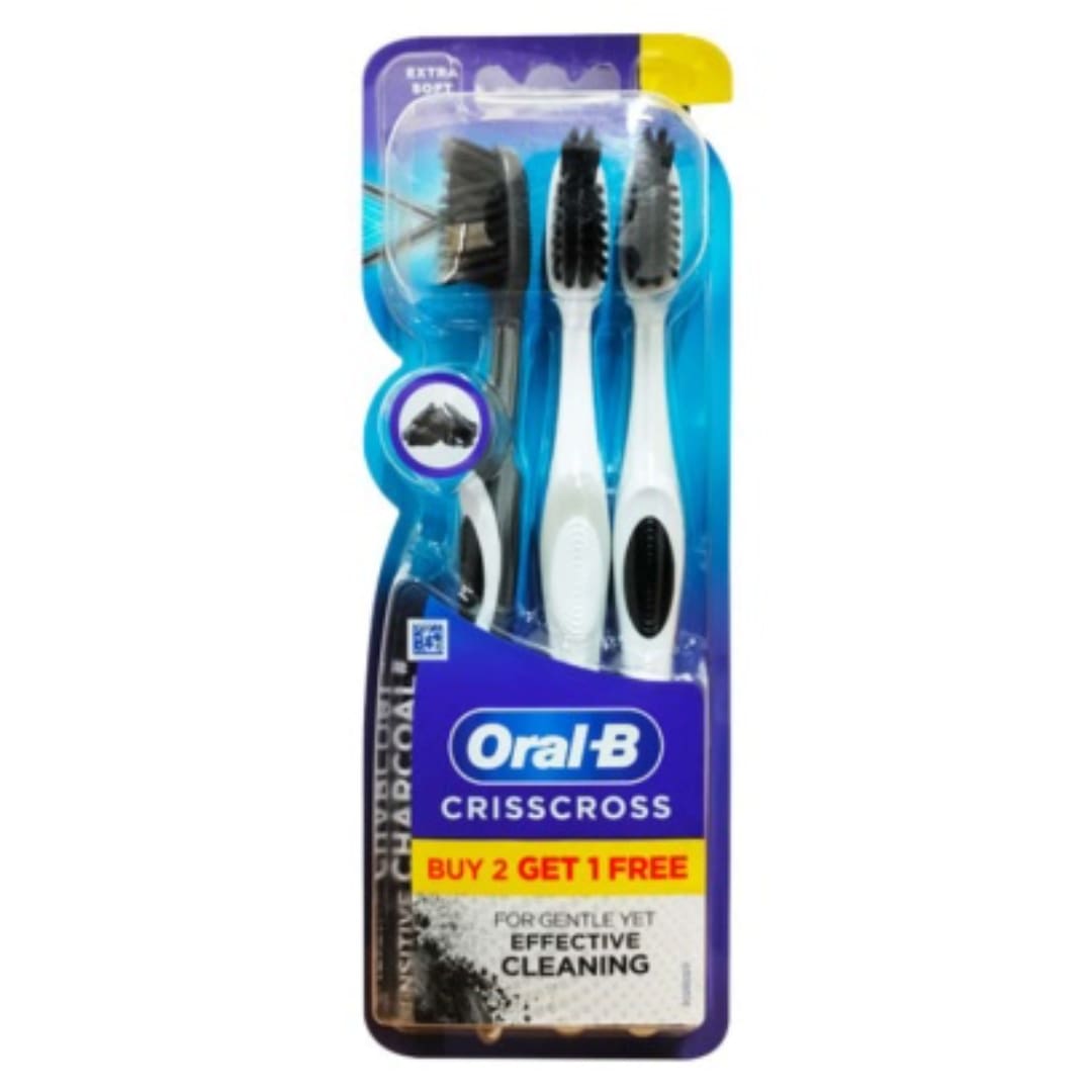 Oral B Crisscross Sensitive Charcoal Toothbrush For Gentle Effective Cleaning (Buy 2 Get 1 Free)