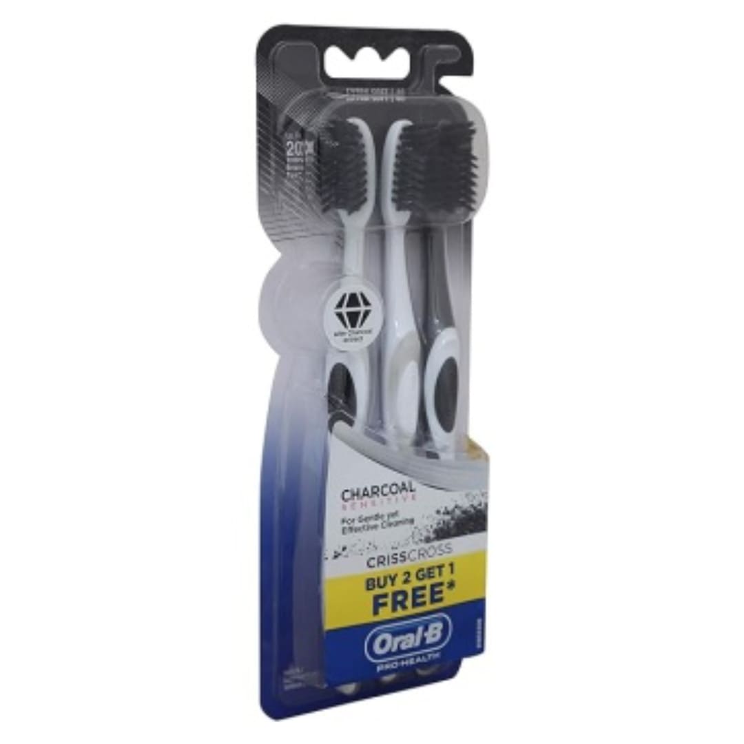 Oral B Crisscross Sensitive Charcoal Toothbrush For Gentle Effective Cleaning (Buy 2 Get 1 Free)