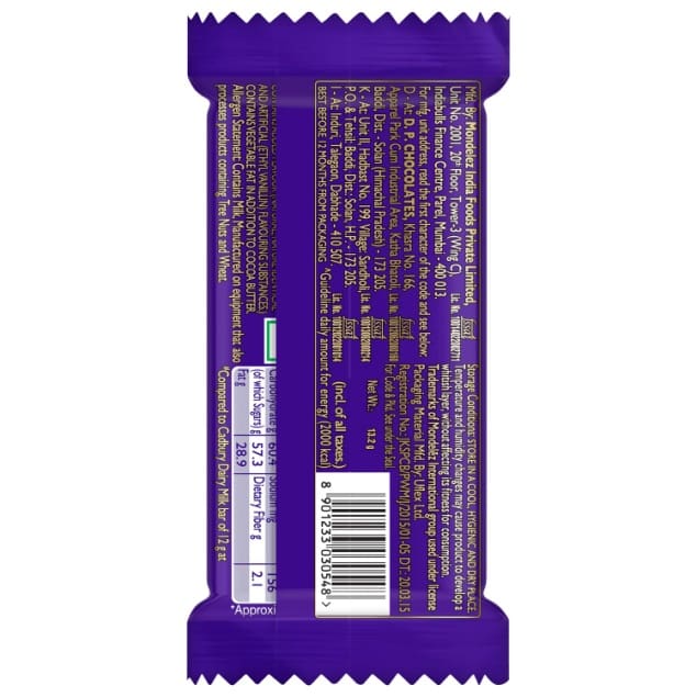 Cadbury Dairy Milk Chocolate Bar, 13gm