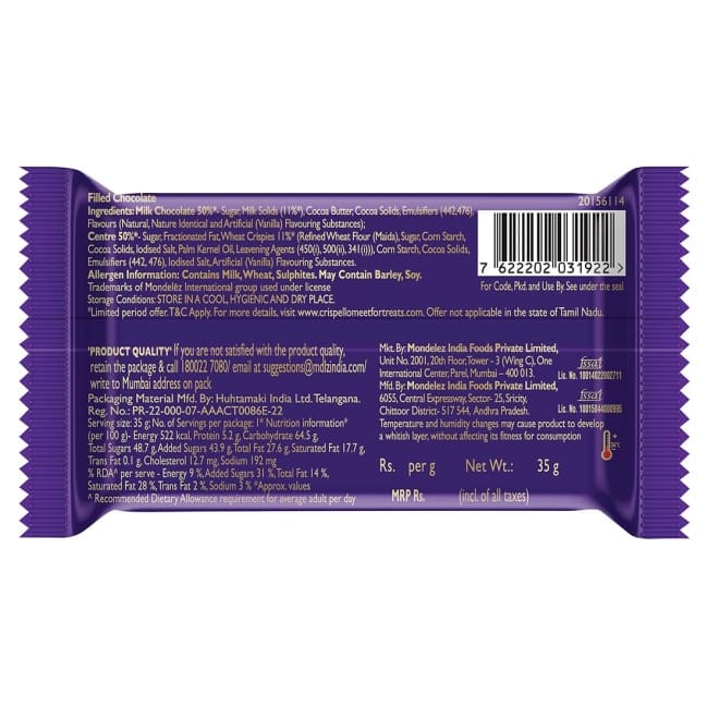 Cadbury Dairy Milk Crispello Chocolate Bar, 35gm