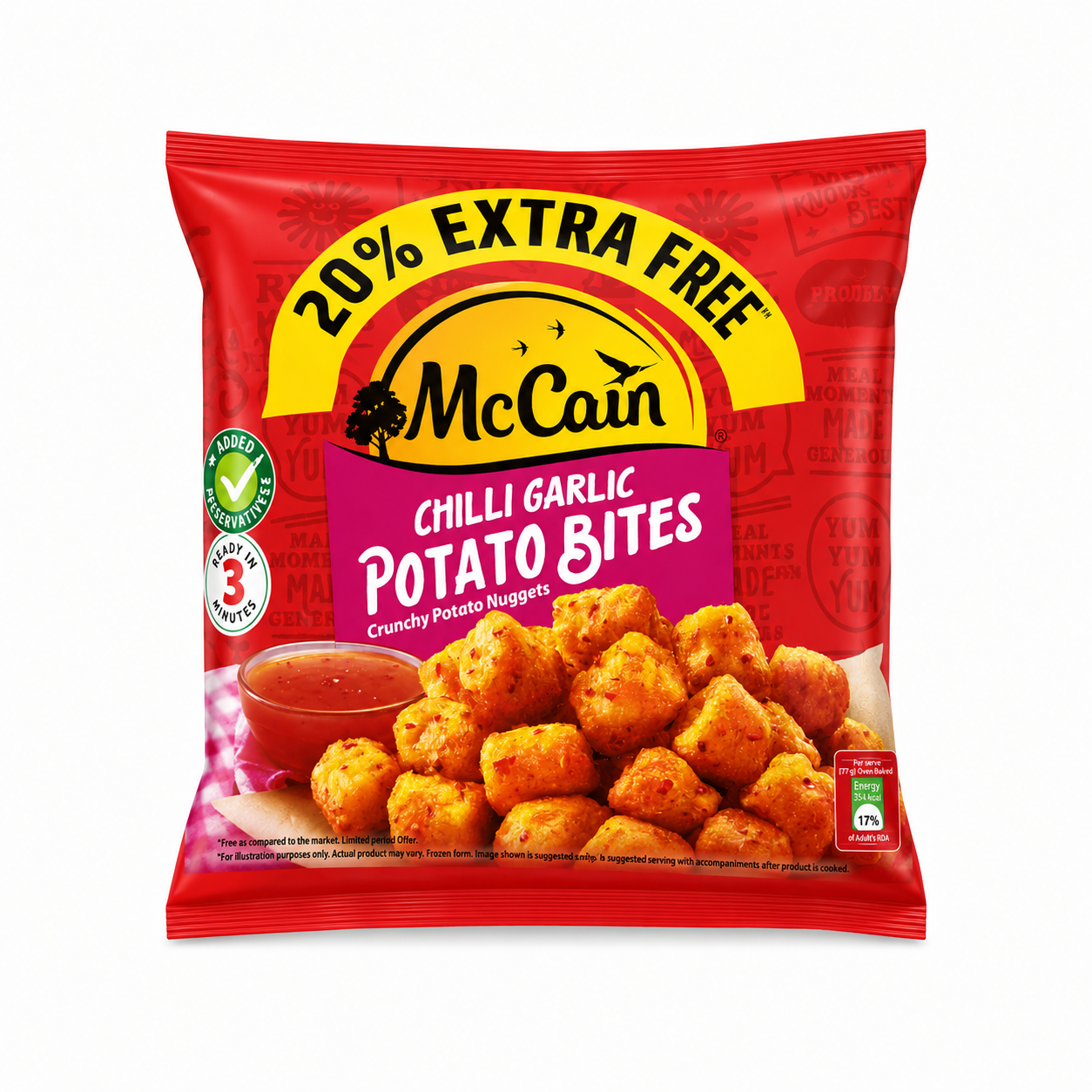 McCain Chilli Garlic Potato Bites, 420gm+ 20% Extra free