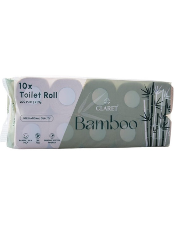 Claret Bamboo 10x Toilet Roll 200 Pulls - 2 Ply