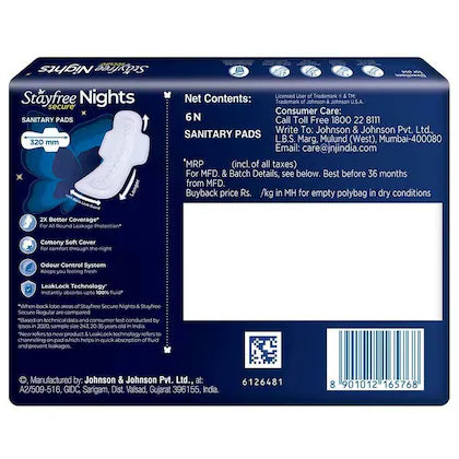 Stayfree Secure Nights Cottony Comfort, 6 Units
