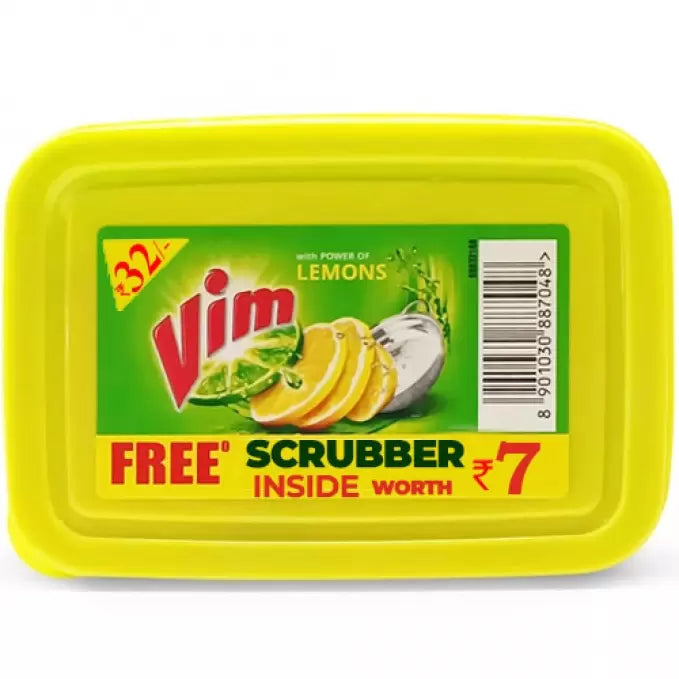 Vim Lemon Dishwash Bar + 1 unit of Scrubber  - 250g
